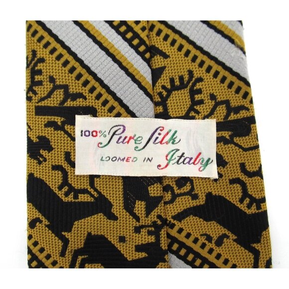 Vintage Wildlife Wide Tie Lot Trevira Elephant Silk Italian Animals Gold Navy - Picture 9 of 16